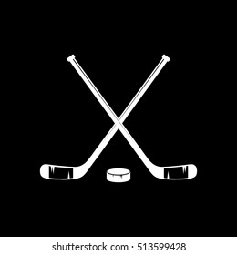 Hockey Stick And Puck Flat Icon On Black Background