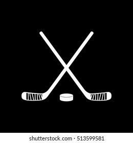 Hockey Stick And Puck Flat Icon On Black Background