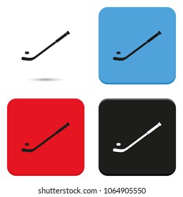 Hockey stick and puck flat vector icon.