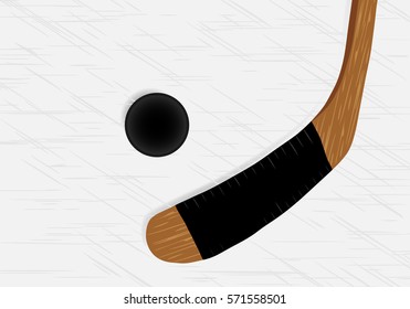 Hockey stick and puck for the game of hockey. Vector illustration. Abstract stick.