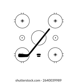 Hockey stick puck ice rink graphic design.