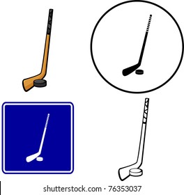 hockey stick and puck illustration sign and symbol