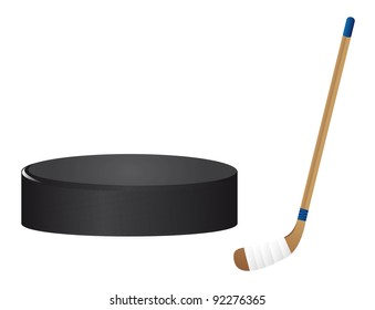 hockey stick and hockey puck isolated vector illustration