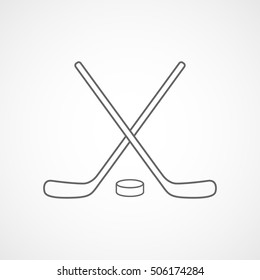 Hockey Stick And Puck Line Icon On White Background 