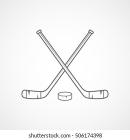 Hockey Stick And Puck Line Icon On White Background 