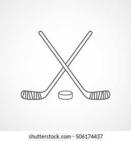 Hockey Stick And Puck Line Icon On White Background 