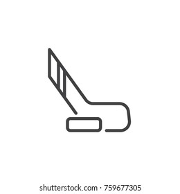 Hockey stick and puck line icon, outline vector sign, linear style pictogram isolated on white. Stick and washer symbol, logo illustration. Editable stroke