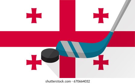 hockey stick and puck on georgia flag background