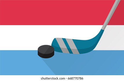 hockey stick and puck on luxembourg flag background