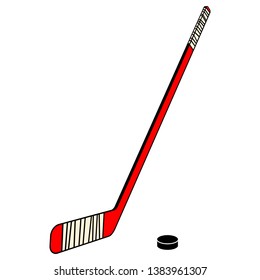 Hockey stick and puck on a white background. Vector illustration