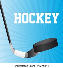 hockey stick and hockey puck over blue background. vector