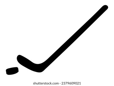 Hockey stick and a puck silhouette vector illustration. Isolated on white background