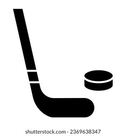 Hockey stick and puck solid icon. Hockey stick and washer vector illustration isolated on white. Sport equipment glyph style design, designed for web and app. Eps 10