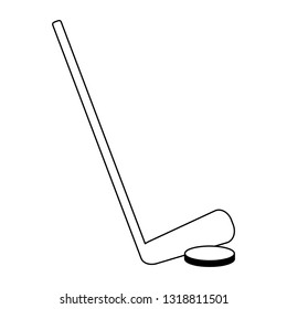 Hockey stick and puck symbol black and white