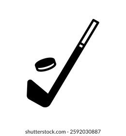 Hockey Stick and Puck Vector Icon with Simple Design Elements