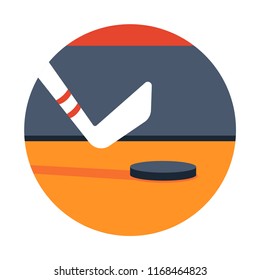 Hockey stick and hockey puck vector illustration in flat color design