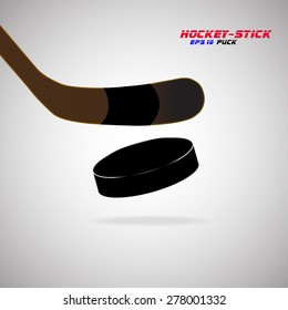 Hockey stick and puck. Vector illustration. Eps 10