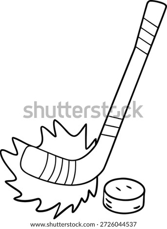 Hockey Stick and Puck Vector Illustration - Coloring Page for Kids