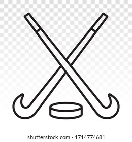 Hockey stick with puck vector line art icon for apps and websites on a transparent background