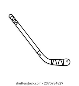 Hockey stick vector icon in doodle style. Symbol pigskin in simple design. Cartoon object hand drawn isolated on white background.