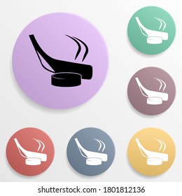 Hockey stick and washer badge color set icon. Simple glyph, flat vector of sport icons for ui and ux, website or mobile application