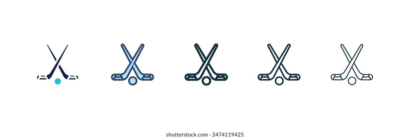 Conjunto de iconos de palos de hockey. símbolo de Vector de palos de golf cruzados. pictograma de palos de hockey sobre hielo en estilo negro relleno y perfilado.