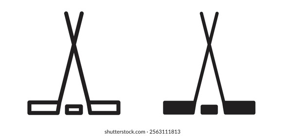 Hockey sticks icons in black line and filled versions