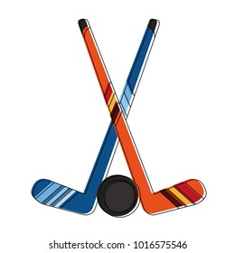 Hockey sticks and puck