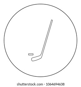 Hockey sticks and puck icon black color in circle