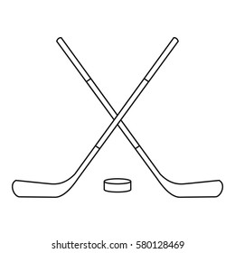 Hockey sticks and puck icon. Outline illustration of hockey sticks and puck vector icon for web