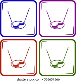 Hockey sticks and puck sport icon