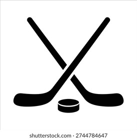 Hockey Sticks and Puck Vector Ice Hockey Sports Icon Isolated on White Background