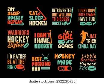 Hockey T shirt Design Bundle, Vector Hockey T shirt  design, Hockey shirt  typography T shirt design Collection