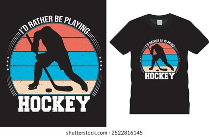 Diseño de camiseta de hockey Plantilla de Vector grunge. Ilustración vectorial deportiva, diseño de camiseta de hockey, hockey sobre hielo, hockey es mi Ilustración vectorial de diseño de camisetas de temporada favorita, diseño de tipografía.