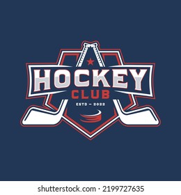 Emblem-Vorlage für Hockey-Team auf dunklem Hintergrund.