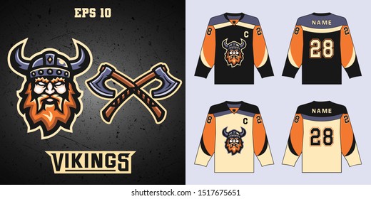 Hockey team uniforms with the Vikings logo. Illustration for t-shirts, posters, hoodies and Souvenirs. Vector