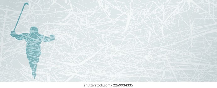 Hockey template. Hockey player with a stick up on a ice background. Winner. The moment of victory. Sports illustration with space for text, promotions, promotions, etc.