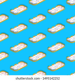 Hockey theme seamless pattern with isometric hockey rinks. Vector illustration