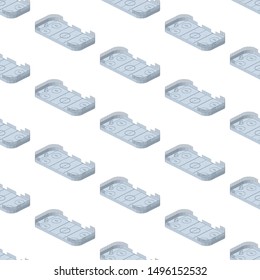 Hockey theme seamless pattern with isometric hockey rinks. Vector illustration