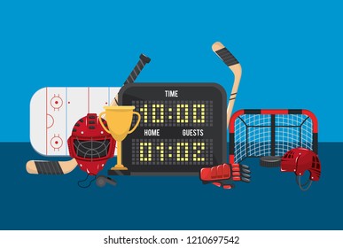 hockey time with points and goal in the rink