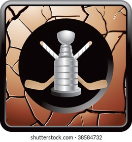 hockey trophy on bronze cracked web button