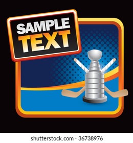 hockey trophy on stylized banner