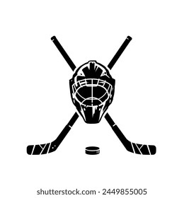 Hockey. Two crossed hockey sticks, hockey helmet and puck - vector illustration