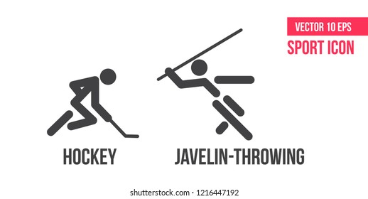 Hockey und javelin-throwing sign icon. Set of sports vector line icons. athlete pictogram