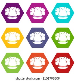 Hockey uniform icons 9 set coloful isolated on white for web