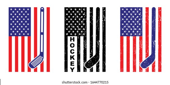 Hockey USA Flag Vector Illustration  Printable Design