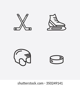 Hockey vector icon set puck, stick, helmet and skates