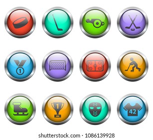 hockey vector icons on color glass buttons