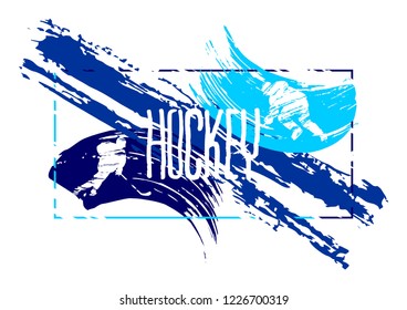 Hockey vector illustration, sport background in grunge style with paint stains for poster, invitation, booklet, flyer, postcard