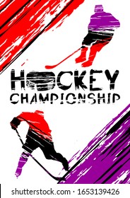 Hockey vector illustration, sport background in grunge style with paint stains for poster, invitation, booklet, flyer, postcard